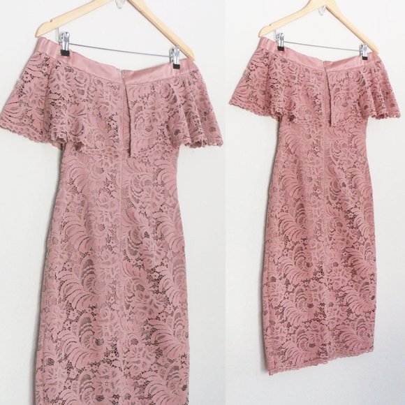 Keepsake The Label Blush Star Crossed Off Shoulder Lace Midi Dress S Mauve Pink - Picture 9 of 15